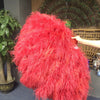 Burlesque 4 Layers Red Ostrich Feather Fan Opened 67'' with Travel leather Bag.