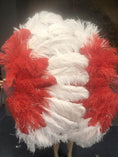 Load image into Gallery viewer, Mix red & blush XL 2 Layer Ostrich Feather Fan 34''x 60'' with Travel leather Bag.
