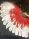 Load image into Gallery viewer, Mix red & blush XL 2 Layer Ostrich Feather Fan 34''x 60'' with Travel leather Bag.
