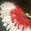Abanico de plumas de avestruz XL de 2 capas, color rojo y rubor, de 34&#39;&#39;x 60&#39;&#39; con bolsa de viaje de cuero.