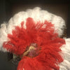 Misture vermelho e blush XL Ventilador de penas de avestruz de 2 camadas 34&#39;&#39;x 60&#39;&#39; com bolsa de couro de viagem.