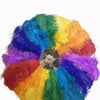 2 layers rainbow Ostrich Feather Fan Full open 180 degree 30"x 60" with leather travel Bag.