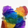 Abanico de plumas de avestruz arcoíris de 2 capas, abierto completamente 180 grados, 30 &quot;x 60&quot; con bolsa de viaje de cuero.