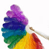 2 layers rainbow Ostrich Feather Fan Full open 180 degree 30"x 60" with leather travel Bag.