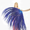 Royal blue Luxury 71" Tall huge Pheasant Feather Fan with Travel leather Bag.