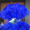 Leque de pena de avestruz azul royal de 2 camadas 30&quot; x 54&quot; com bolsa de viagem de couro.