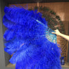 Abanico de plumas de avestruz azul real de 2 capas de 30&quot;x 54&quot; con bolsa de viaje de cuero.