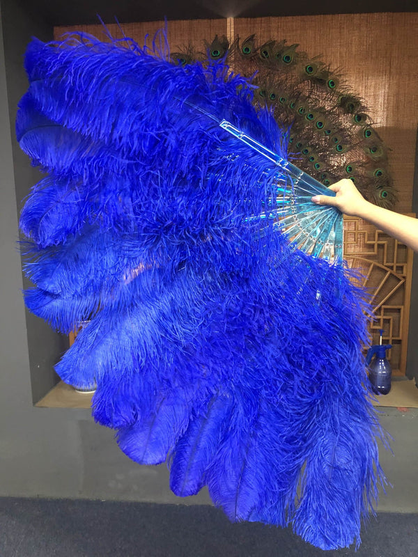 2 layers royal blue Ostrich Feather Fan 30