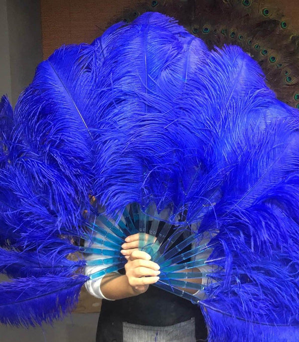 A pair Royal blue Single layer Ostrich Feather fan 24