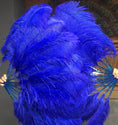 Load image into Gallery viewer, A pair Royal blue Single layer Ostrich Feather fan 24"x 41" with leather travel Bag.
