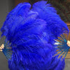 A pair Royal blue Single layer Ostrich Feather fan 24"x 41" with leather travel Bag.
