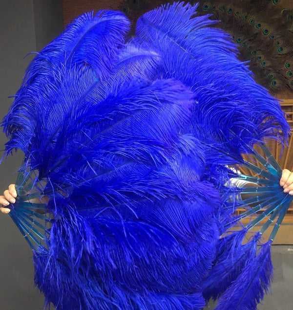 Un par de abanico de plumas de avestruz azul real de una sola capa 24