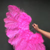 Dark pink Marabou Ostrich Feather fan 21"x 38" with Travel leather Bag.