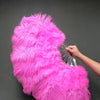Dark pink Marabou Ostrich Feather fan 21"x 38" with Travel leather Bag.