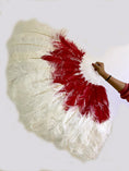 Load image into Gallery viewer, Mix red & white 2 Layers Ostrich Feather Fan 30''x 54'' with Travel leather Bag.
