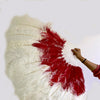 Mix red & white 2 Layers Ostrich Feather Fan 30''x 54'' with Travel leather Bag.