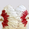 Misture leque de penas de avestruz de 2 camadas vermelho e branco 30&#39;&#39;x 54&#39;&#39; com bolsa de couro de viagem.