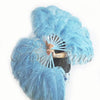 Un par de abanicos de pluma de avestruz de una sola capa azul cielo de 24 "x 41" con bolsa de viaje de cuero.