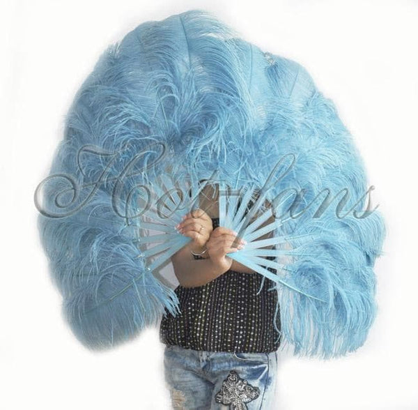 A pair Sky blue Single layer Ostrich Feather fan 24