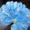 Abanico de plumas de avestruz azul cielo de 2 capas XL de 34&#39;&#39;x 60&#39;&#39; con bolsa de viaje de cuero.