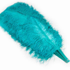 Abanico de plumas de avestruz de 3 capas, color verde azulado, abierto 65&quot; con bolsa de viaje de cuero.