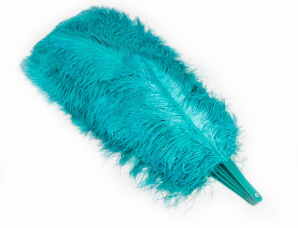 Teal 3 Layers Ostrich Feather Fan Opened 65