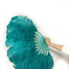 teal single layer Ostrich Feather Fan with leather travel Bag 25"x 45".