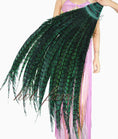 Load image into Gallery viewer, Forest Green Luxury 71" Tall huge Pheasant Feather Fan with Travel leather Bag.
