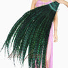Abanico de plumas de faisán de lujo, color verde bosque, de 71 pulgadas de alto, con bolsa de cuero de viaje.