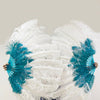 Mix teal & white 2 Layers Ostrich Feather Fan 30''x 54'' with Travel leather Bag.