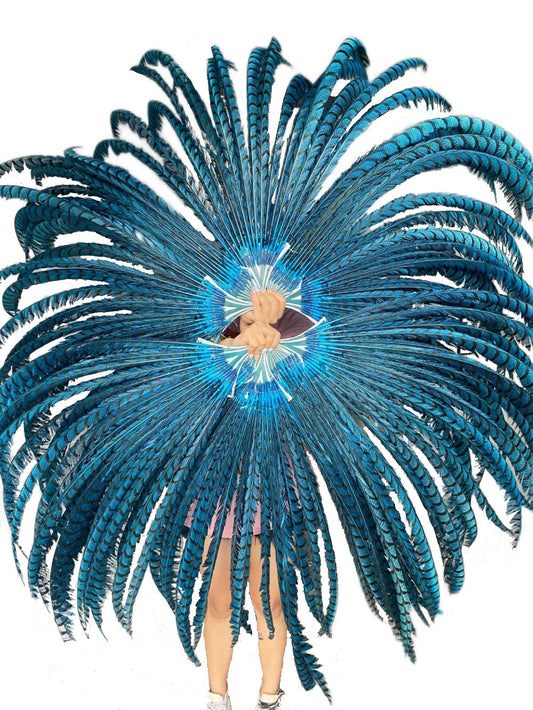 huge Teal Tall Pheasant Feather Fan Burlesque Perform Friend.