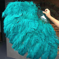 Load image into Gallery viewer, XL 2 Layers Teal Ostrich Feather Fan 34''x 60'' with Travel leather Bag.
