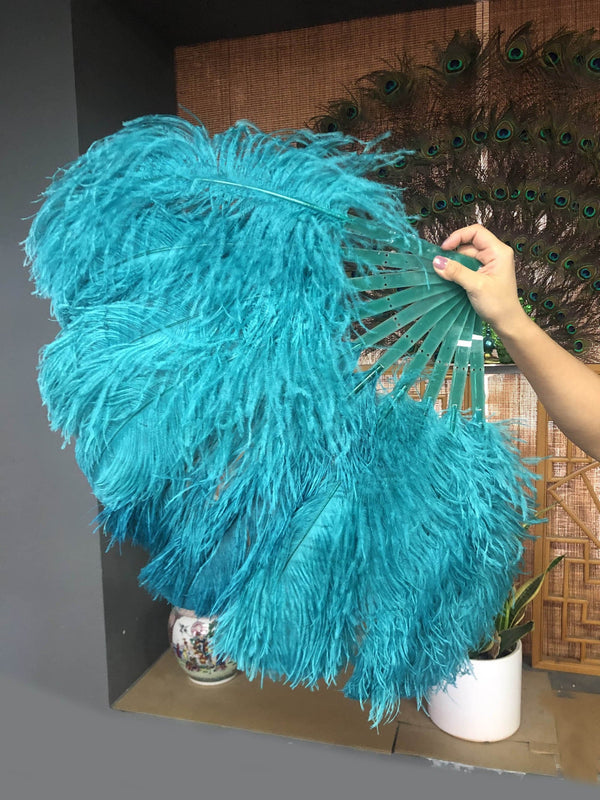 A pair teal Single layer Ostrich Feather fan 24