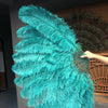XL 2 Layers Teal Ostrich Feather Fan 34''x 60'' with Travel leather Bag.