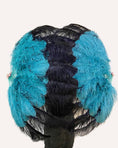 Load image into Gallery viewer, Mix teal & black XL 2 Layer Ostrich Feather Fan 34''x 60'' with Travel leather Bag.
