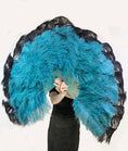 Load image into Gallery viewer, Mix teal & black XL 2 Layer Ostrich Feather Fan 34''x 60'' with Travel leather Bag.
