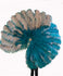 A pair mixed Teal & beige wood 3 Layers Ostrich Feather Fan Opened 65" with Travel leather Bag.