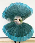 Load image into Gallery viewer, Mix Teal & forest green XL 2 Layer Ostrich Feather Fan 34''x 60'' with Travel leather Bag.
