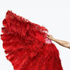 Red 3 Layers Ostrich Feather Fan Opened 65" with Travel leather Bag.