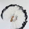 A pair white tips dye black Single layer Ostrich Feather fan 24"x 41" with leather travel Bag.