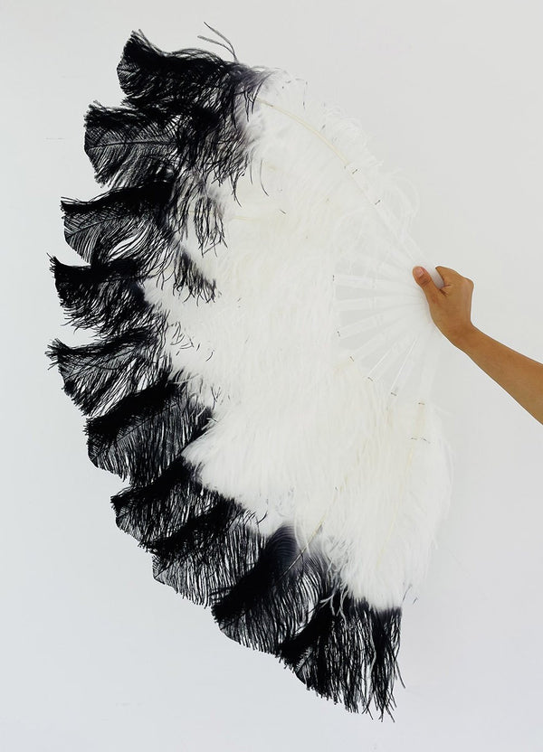A pair white tips dye black Single layer Ostrich Feather fan 24