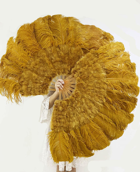 Topaz Ostrich & Marabou Feathers fan 27"x 53" with Travel leather Bag.