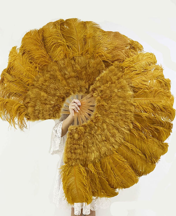 Topaz Ostrich & Marabou Feathers fan 27 "x 53" with Travel Leather Bag.