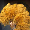 A pair topaz Single layer Ostrich Feather fan 24"x 41" with leather travel Bag.