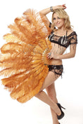 Load image into Gallery viewer, 2 layers topaz Ostrich Feather Fan 30"x 54" with leather travel Bag.
