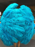 Load image into Gallery viewer, XL 2 Layers turquoise Ostrich Feather Fan 34''x 60'' with Travel leather Bag.
