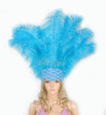 Load image into Gallery viewer, turquoise Showgirl Open Face Ostrich feather Headdress.
