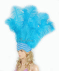 Load image into Gallery viewer, turquoise Showgirl Open Face Ostrich feather Headdress.
