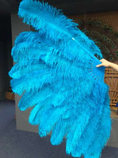 Load image into Gallery viewer, XL 2 Layers turquoise Ostrich Feather Fan 34''x 60'' with Travel leather Bag.
