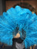 Un par de abanicos de pluma de avestruz de una sola capa de color turquesa de 24 "x 41" con bolsa de viaje de cuero.